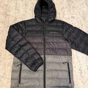 Eddie Bauer Men's Two-Tone Puffer Zip Up Jacket with Hoodie